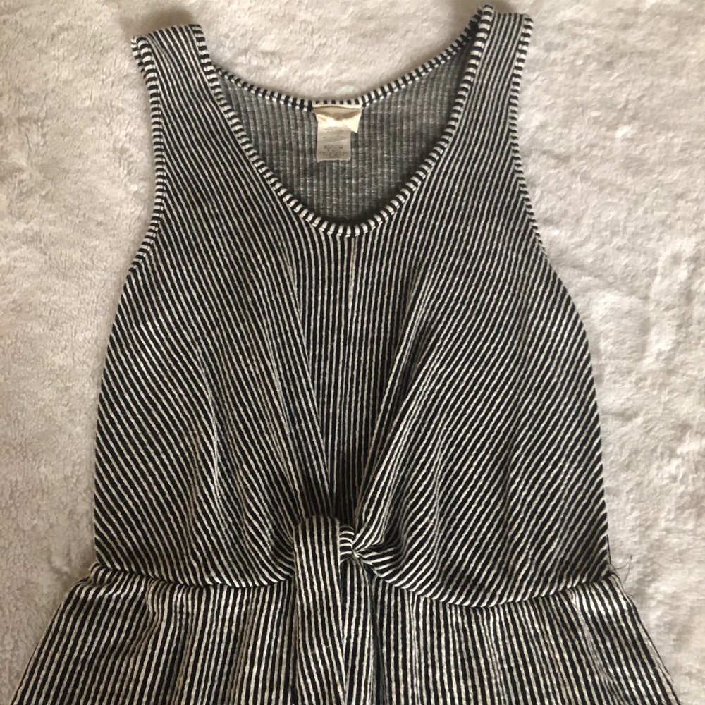Capri length black and white striped jumpsuit